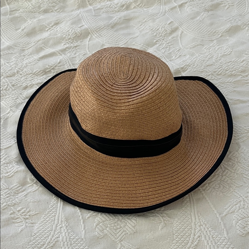 Vince Camuto Straw Sun Hat with Black Trim